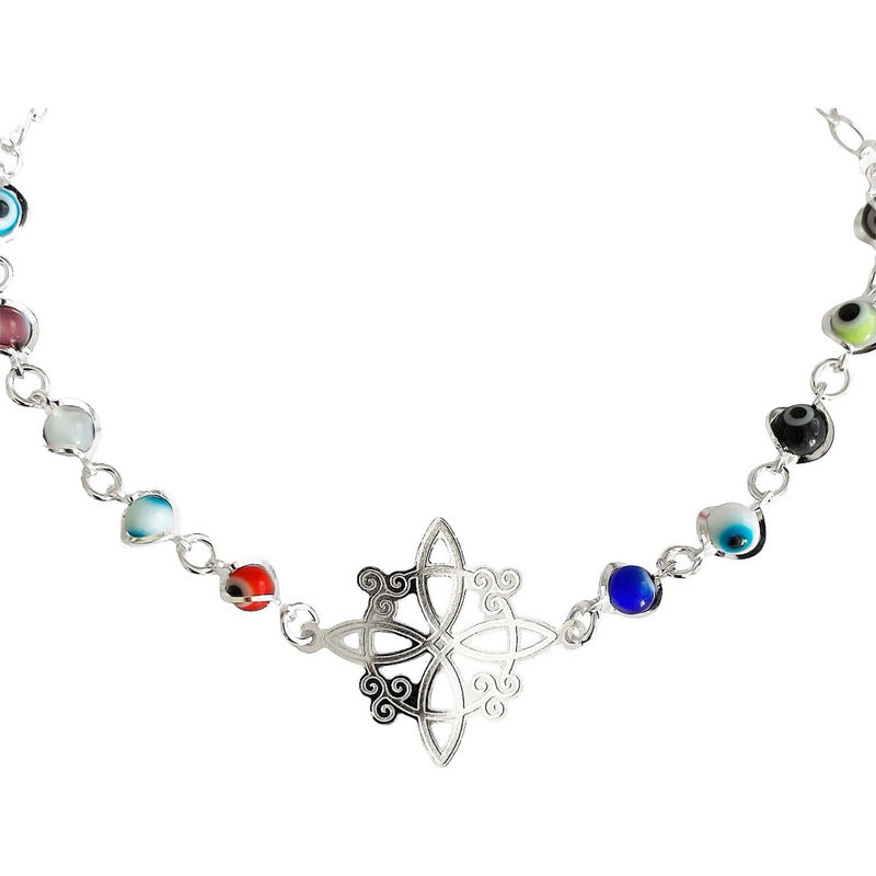 Pulsera Ajustable Nudo De Bruja A Laser Ojo Turco Plata 925