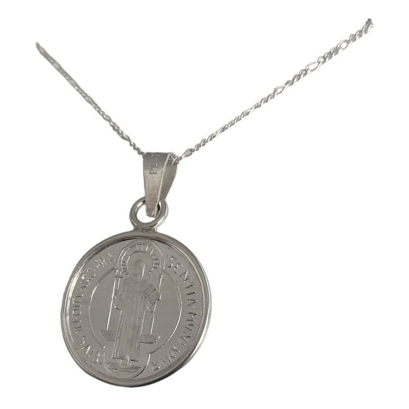 Dije Medalla San Benito Mediana Plata Pura Ley 999