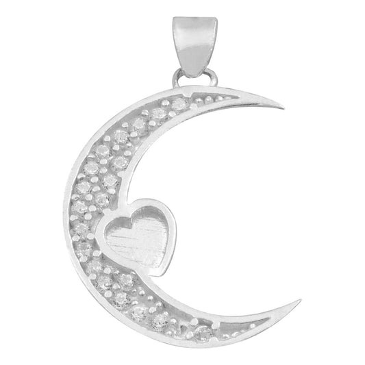 Dije Luna Corazón Zirconias Amor Regalo Mujer Plata 925 Blanco