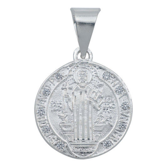 Dije Medalla Med San Benito Doble Vista Zirconias Plata 925