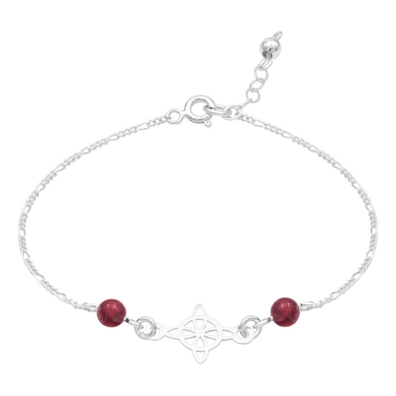 Pulsera Ajustable Nudo Bruja Figaro 3x1 Bolas Plata 925 Tinto 6 Cm 20 Cm