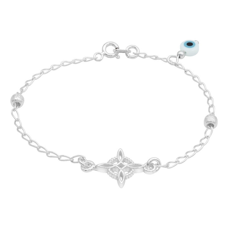 Pulsera Nudo De Bruja Bola Azucarada Ojo Turco Plata 925 Blanco 18 Cm