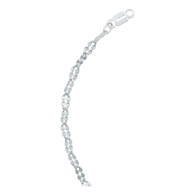 Pulsera Granito De Cafe Doble Diamantada Mujer Plata 925