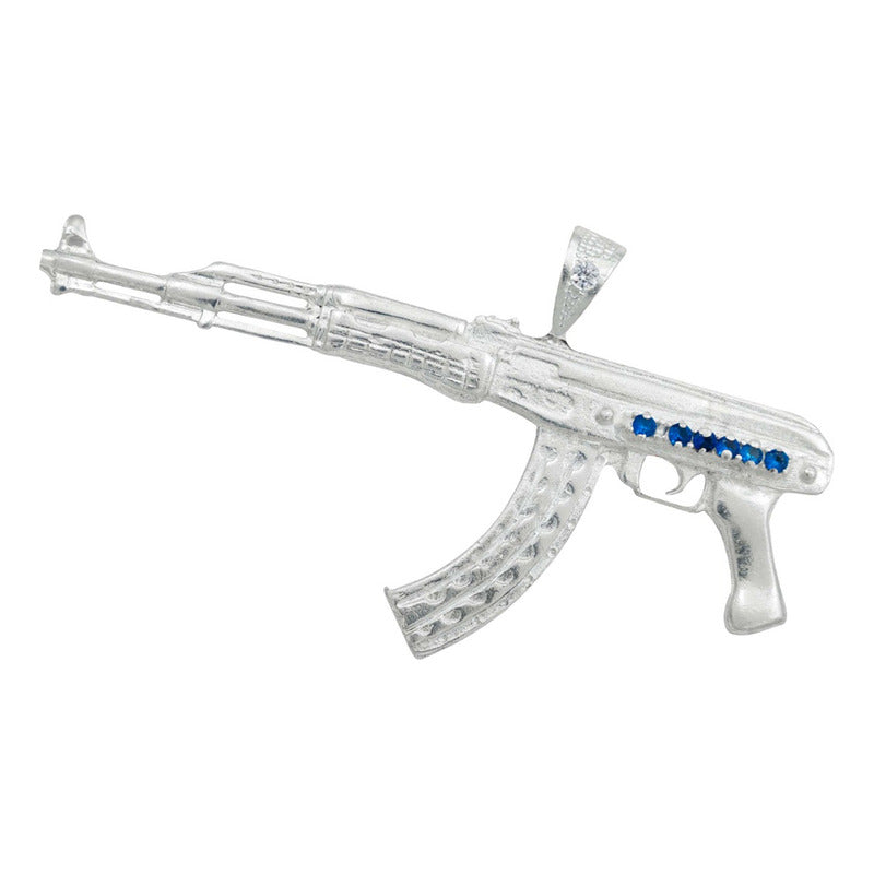 Dije Doble Vista Rifle Ak47 Sin Culata Zirconias Plata 925