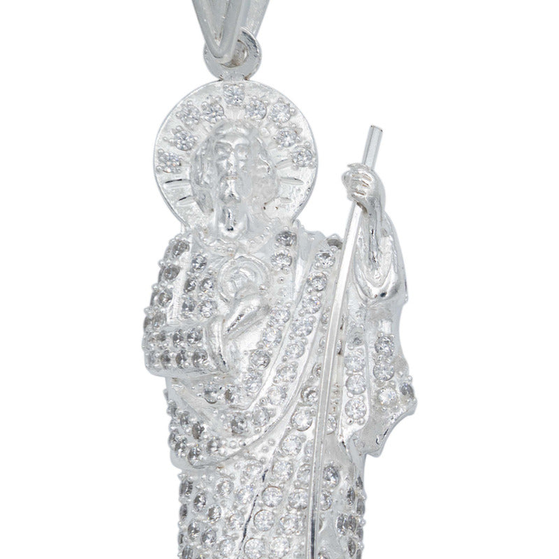 Dije Medalla San Judas Tadeo Grande Zirconias Plata Ley 925