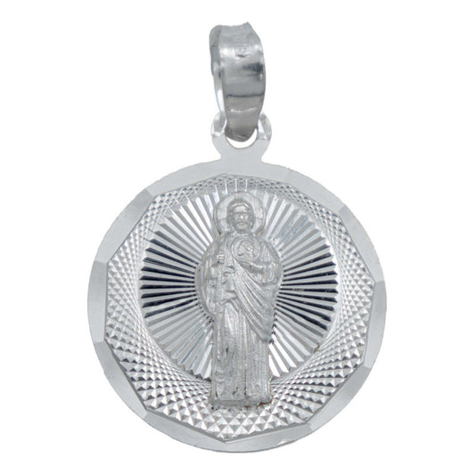 Dije Medalla Diamantada San Judas Tadeo Plata 925 1.7 Cm Plateado