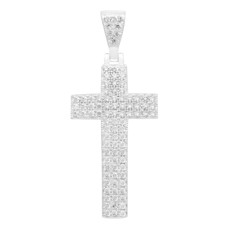 Dije Cruz Grande Zirconias Hombre Regalo Plata 925 5.7 Cm Blanco