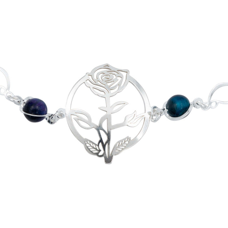 Pulsera Flores Rosa Piedra Natural Cuarzo Mujer Plata 925