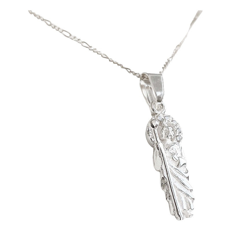 Collar Mini Dije Medalla San Judas Tadeo Zirconias Plata 925