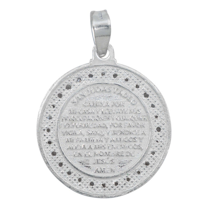 Dije Medalla Doble Vista San Judas Oración Zirconia Plata925