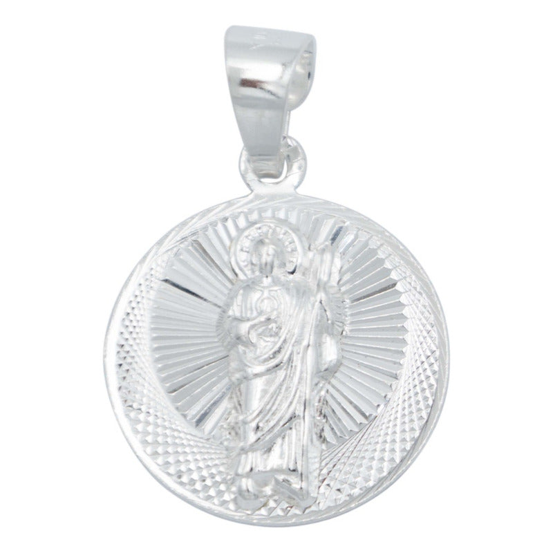 Dije Medalla Diamantada San Judas Tadeo Plata 925 2 Cm