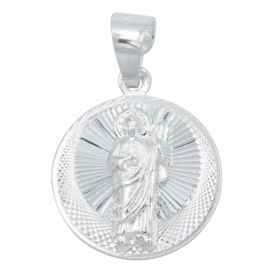 Dije Medalla Diamantada San Judas Tadeo Plata 925 2 Cm Plateado