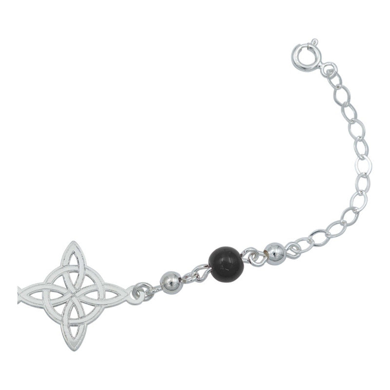 Pulsera Ajustable Nudo De Bruja Laser Bolitas Plata 925