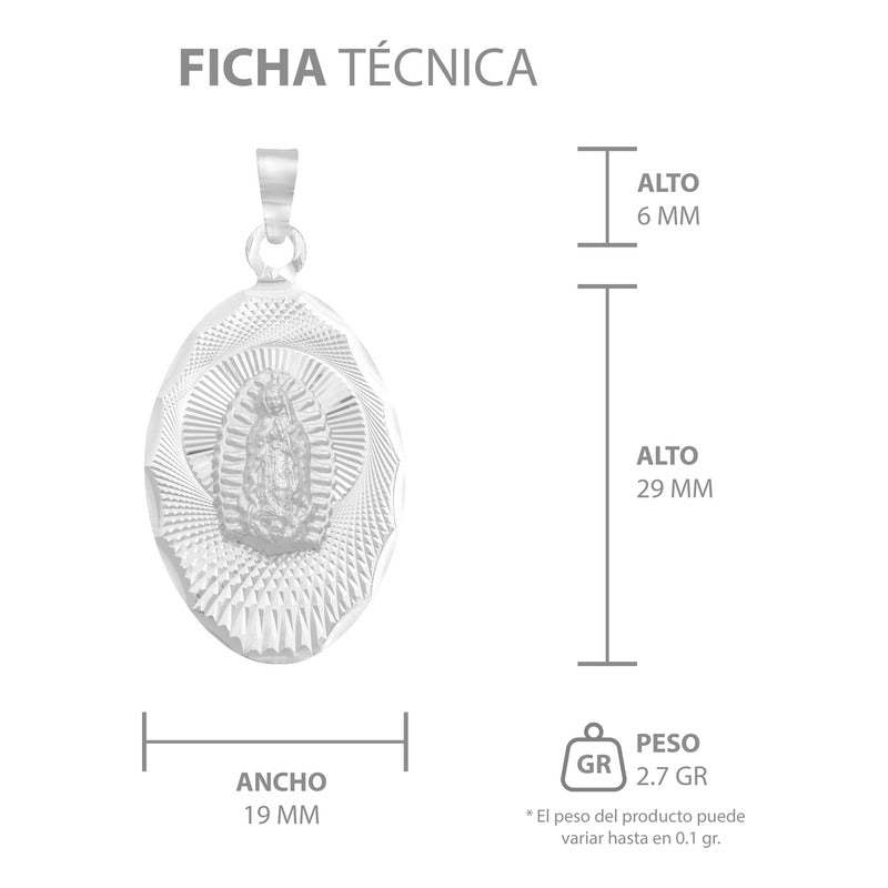 Dije Ovalada Diamantada Virgen Guadalupe Plata 925 1.9 Cm Plateado