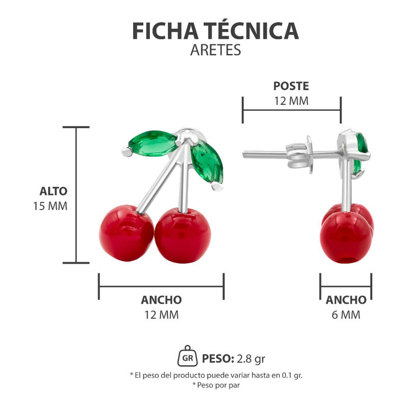 Joyaris Aretes Cereza Plata 925 Mujer Broche Mariposa Regalo