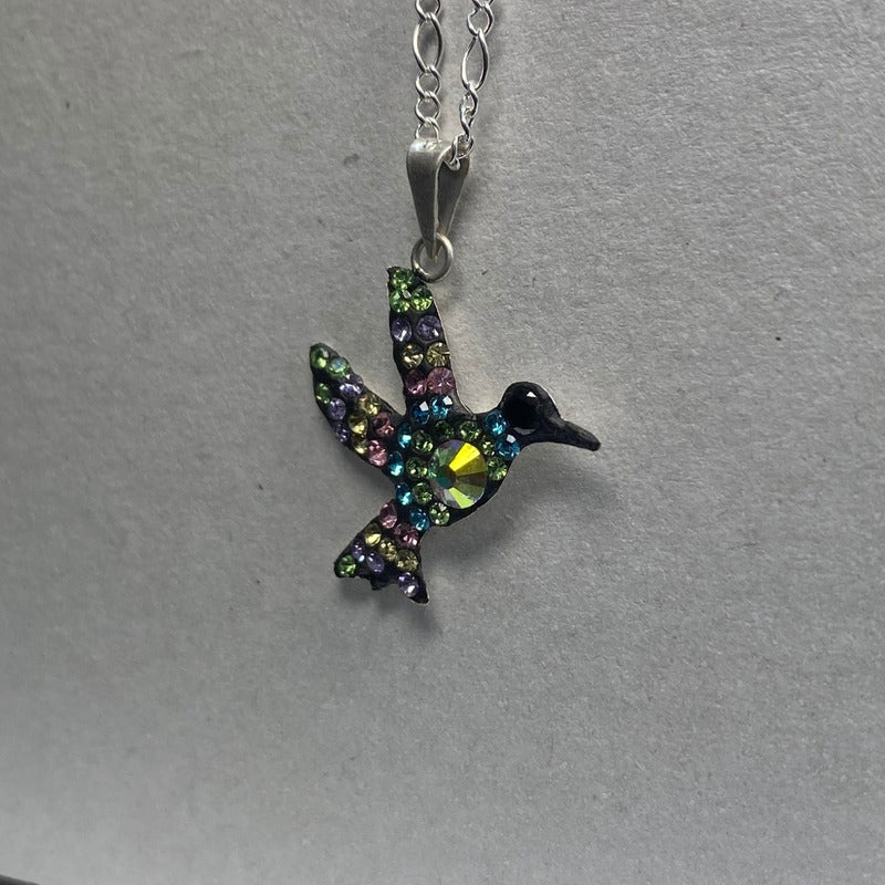Dijes Colibrí Zirconias Plata Solida 925 + Cadena Plata 925
