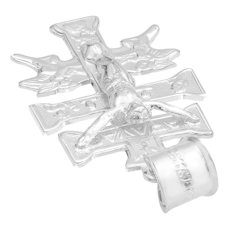 Dije Cruz Caravaca Troquelada Cristo Angeles Plata 925 3.5cm Plateado