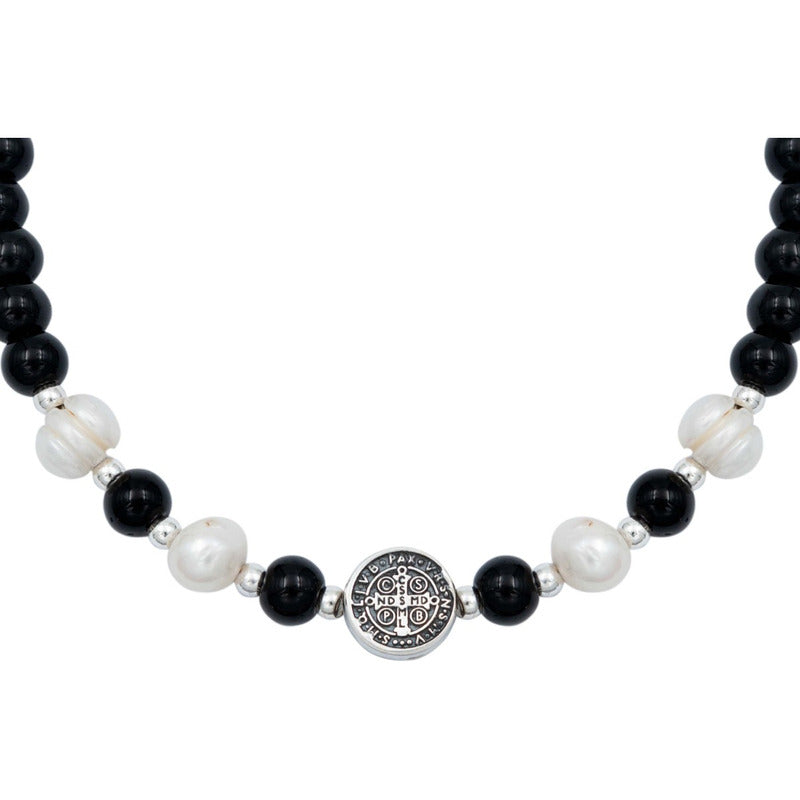 Pulsera Ajustable San Benito Bolitas Medalla Plata 925