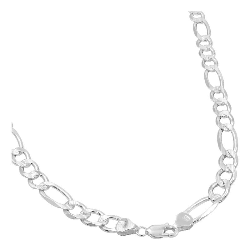 Cadena Figaro 3x1 Diamantada Hombre Plata 925 70 Cm X 9 Mm Plateado