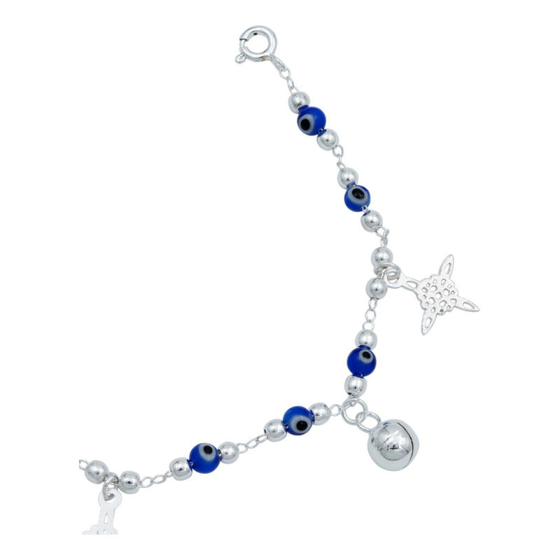 Pulsera Nudo De Bruja Ojo Turco Cascabeles Sonido Plata 925