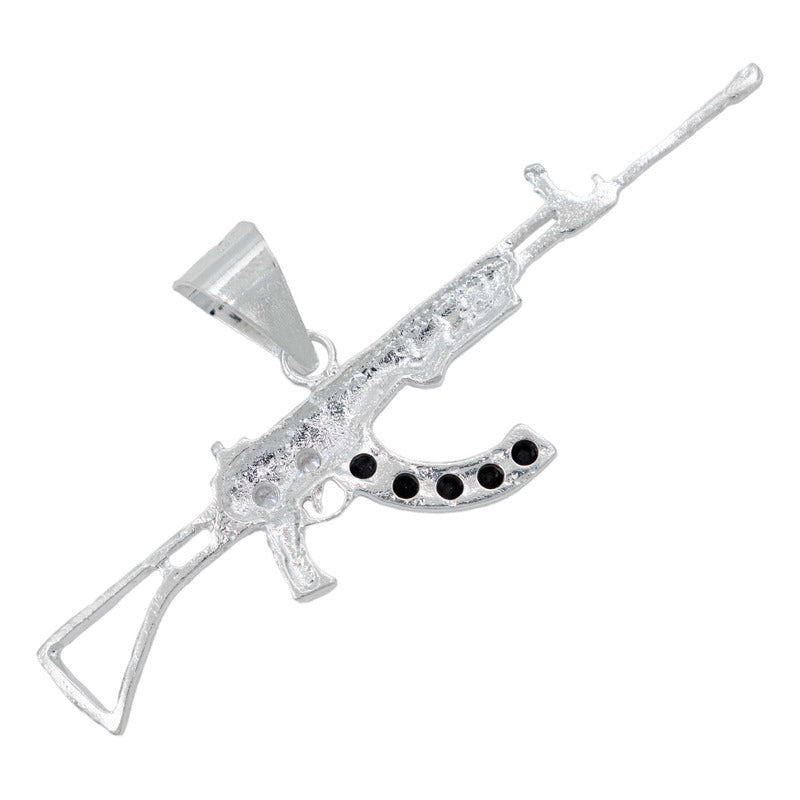 Dije Mediano Rifle Ak 47 Cuerno De Chivo Plata Solida S925