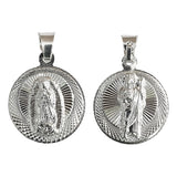 Medalla Doble Cara San Judas Virgen Guadalupe Plata Ley 925 Plateado Alto / Ancho 2.5 Cm X 1.7 Cm