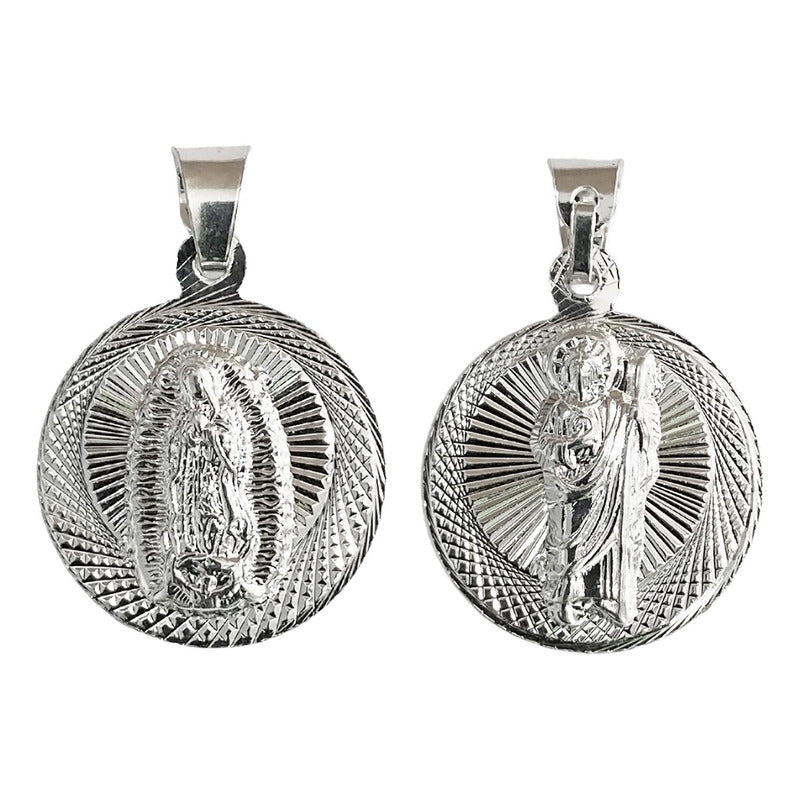 Medalla Doble Cara San Judas Virgen Guadalupe Plata Ley 925