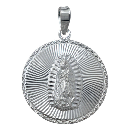 Medalla Diamantada Mediana Virgen Guadalupe Plata 925 3.1cm Plateado