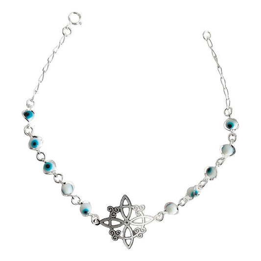 Pulsera Ajustable Nudo De Bruja A Laser Ojo Turco Plata 925