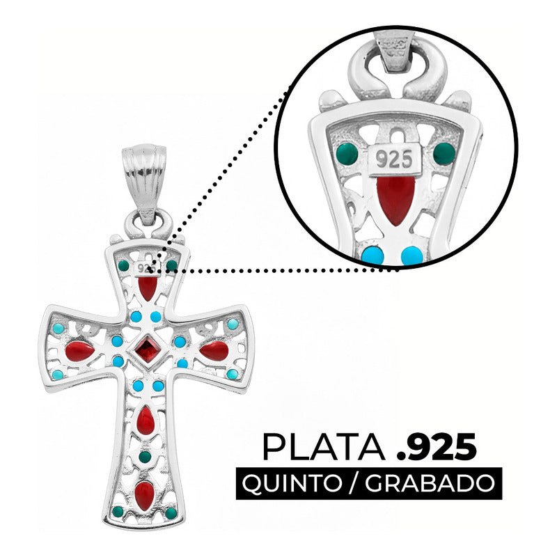 Dije Cruz Grande Plata 925 Piedra Natural Zirconia 4.3 Cm Rojo