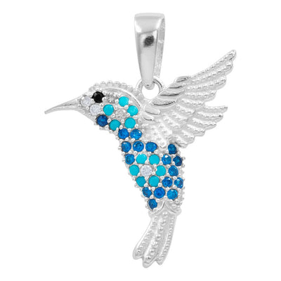 Dije Colibrí Plata 925 Zirconias Joyería Fina Regalo Mujer - Azul Celeste