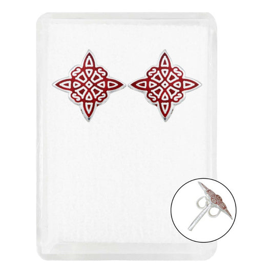 Arete Broquel Nudo De Bruja Laser Esmaltado Plata 925