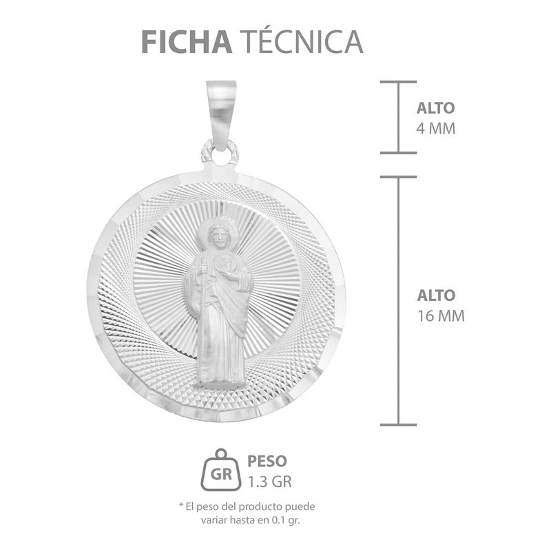 Dije Chico Medalla Diamantado San Judas Plata 925 1.6 Cm