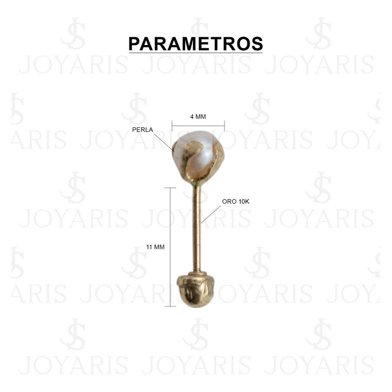 Arete Broquel Bola Perla Natural 4 Mm Mujer Regalo Oro 10k