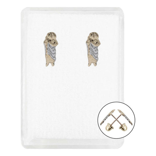 Arete Broquel Pendiente Chico San Judas Mujer Regalo Oro10k Alto/ancho 10 Mm X 9 Mm