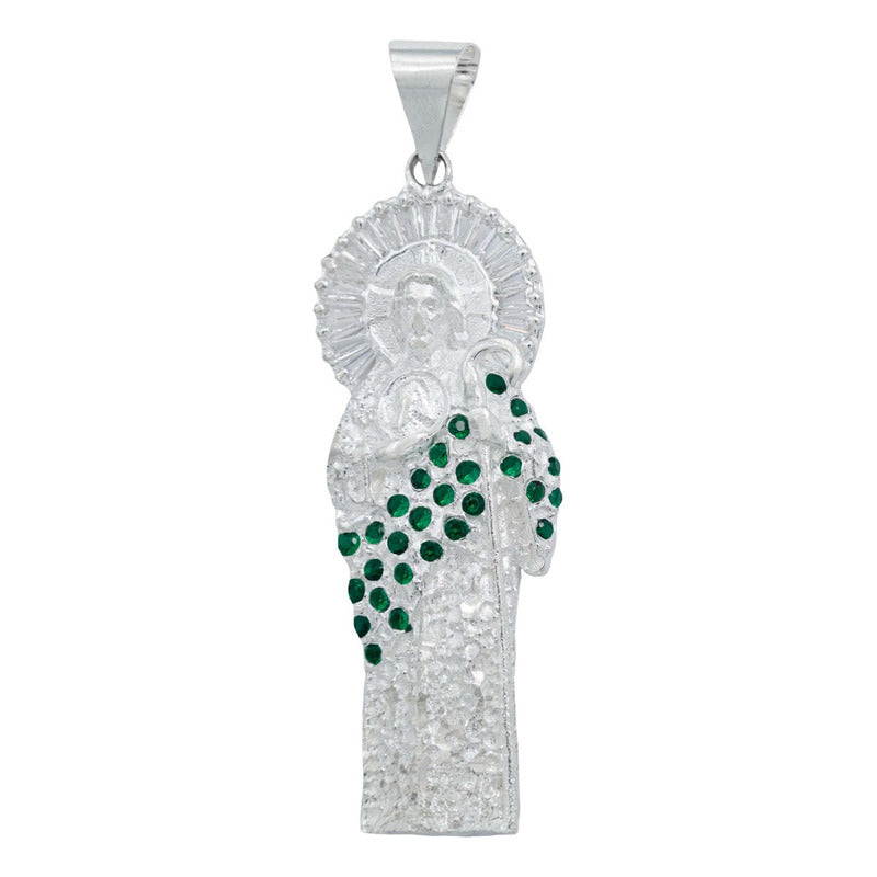 Dije Grande San Judas Zirconias Baguette Artesanal Plata 925
