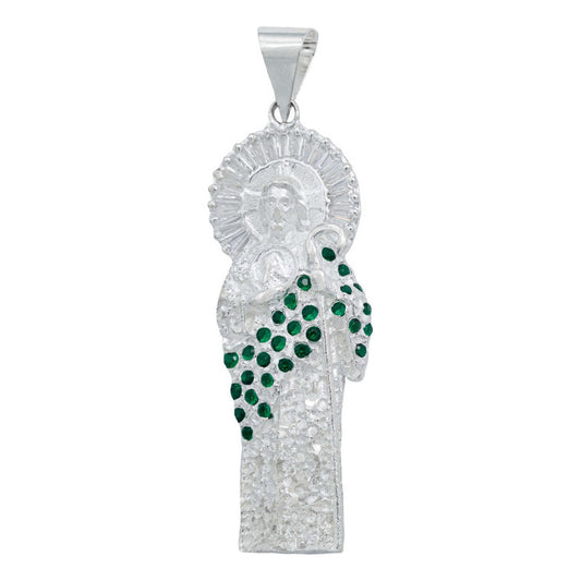 Dije Grande San Judas Zirconias Baguette Artesanal Plata 925 Verde