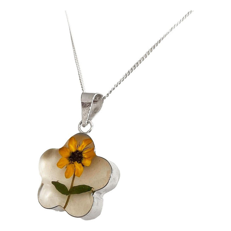 Collar Girasol Encapsulado Regalo Amor Amistad Plata S925