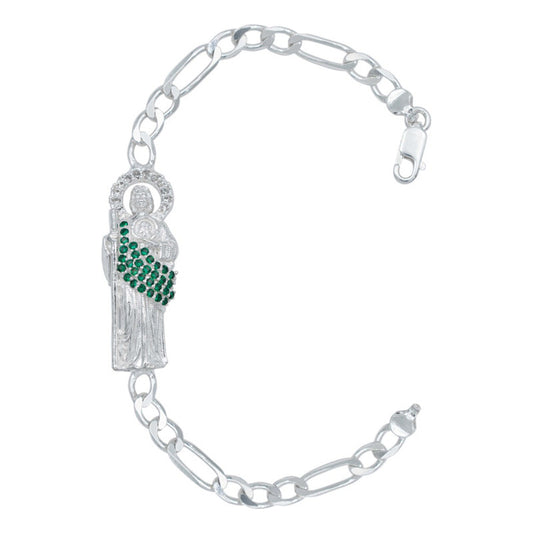 Pulsera Esclava San Judas Zirconias Tejido Figaro3x1 5mm 925 - Verde - 6 Cm - 19 Cm