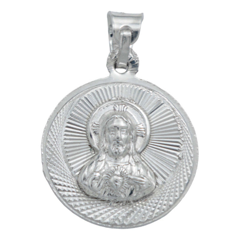 Medalla Doble Vista Virgen Sagrado Corazón Mini Plata 925