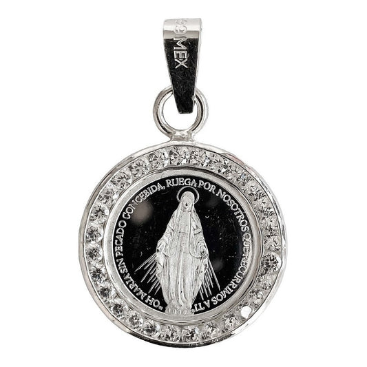 Dije Medalla Virgen Milagrosa Zirconia Plata Pura Ley S999 52053
