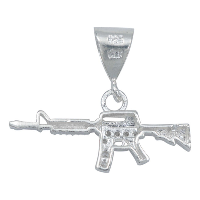 Dije Chico Rifle Asalta M16 Zirconias Hombre Regalo Plata925 Blanco