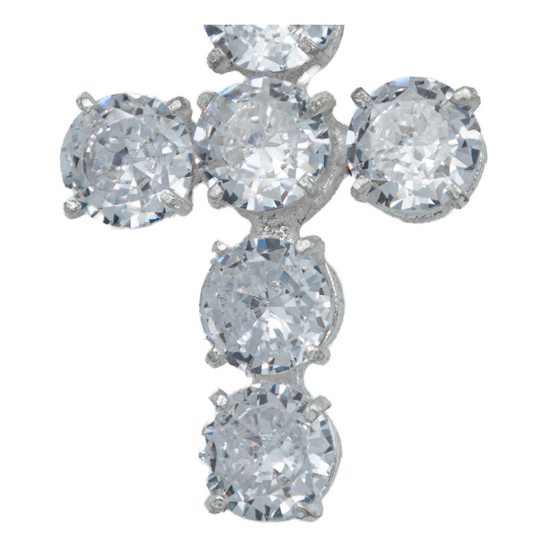 Dije Cruz Catolica De Zirconias Grande Mujer Plata 925