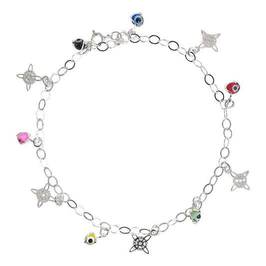 Tobillera Ajustable Nudo De Bruja Ojo Turco Plata Ley 925