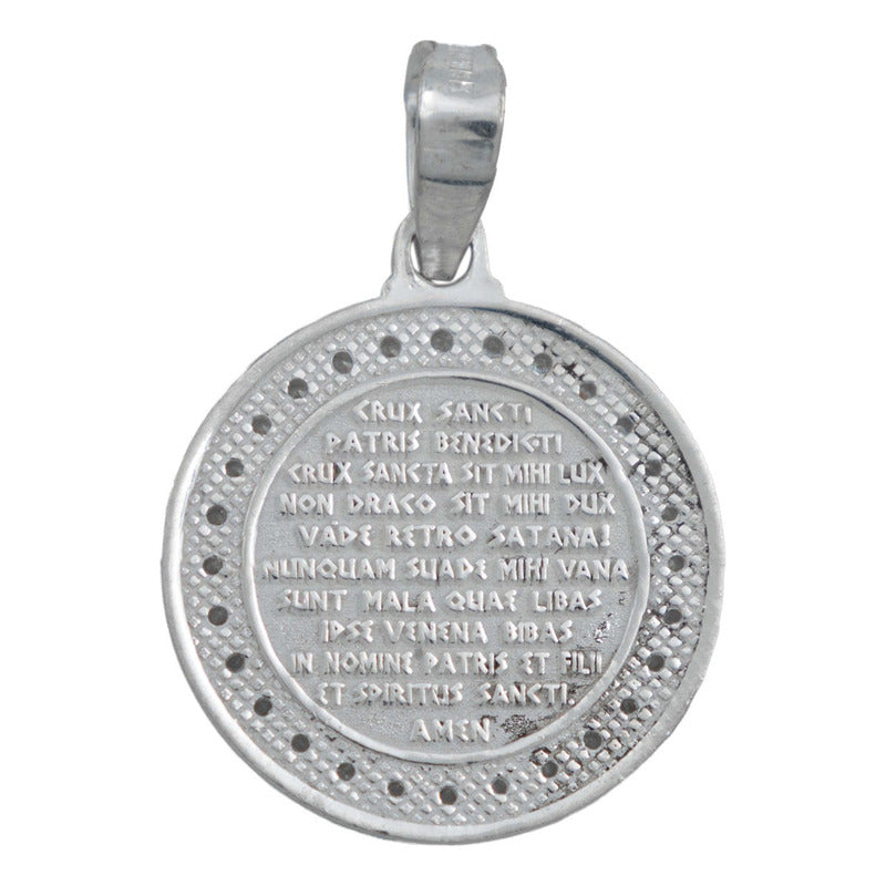 Dije Medalla San Benito Oración Zirconias Plata 925 2 Cm