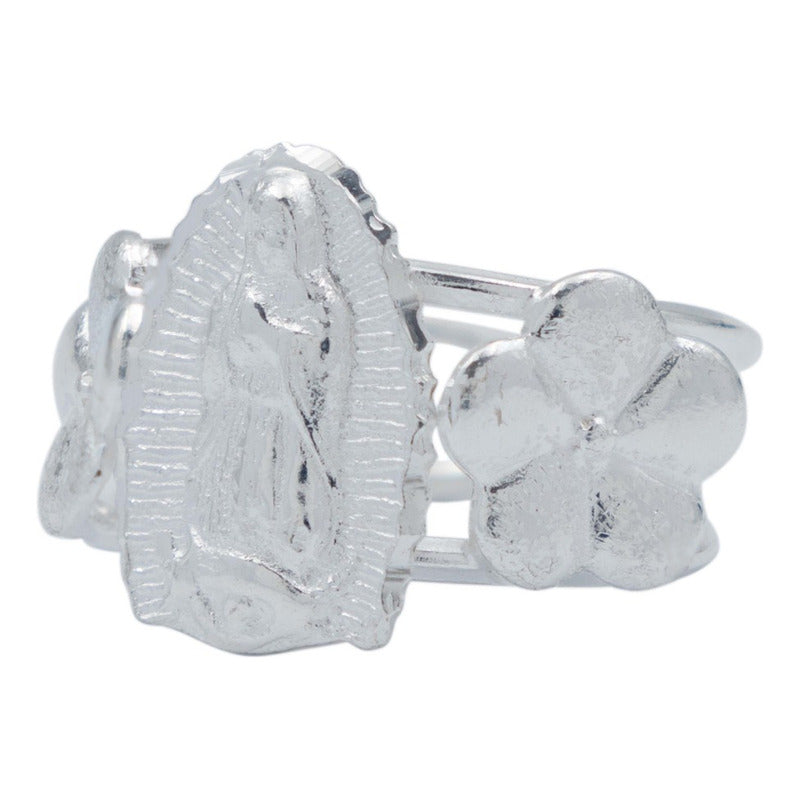 Anillo Ajustable Virgen De Guadalupe Flores Plata 925 - Plateado - Ajustable