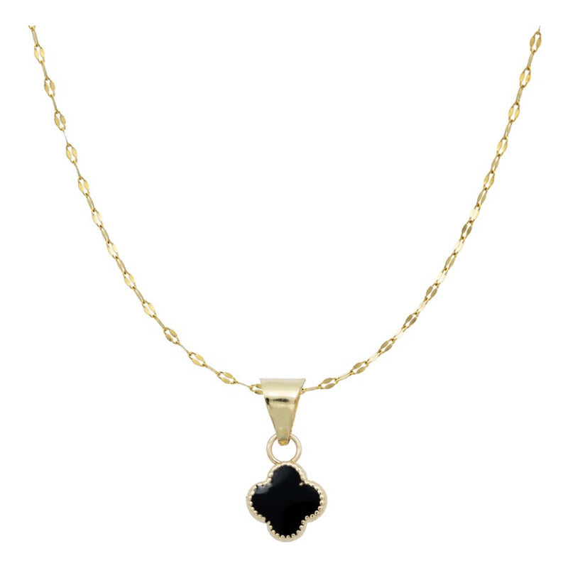Collar Chico Trebol Esmaltado Flor Corridos Oro 10k + Cadena