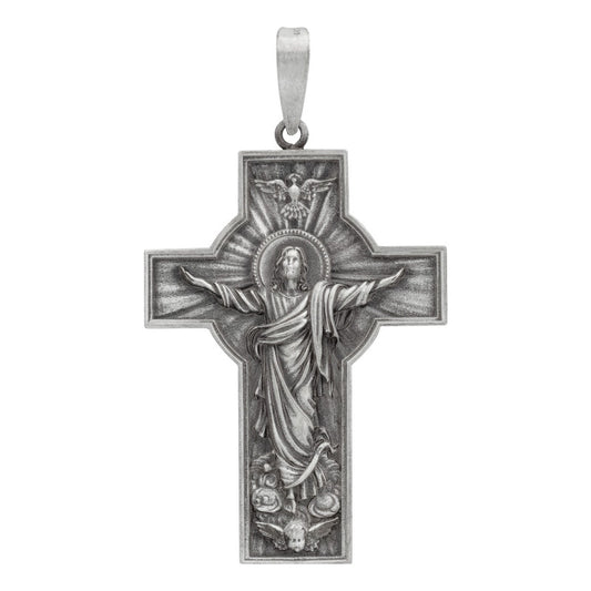 Dije Cruz Grande Cristo Espiritu Santo Plata Antigua 925 Plateado
