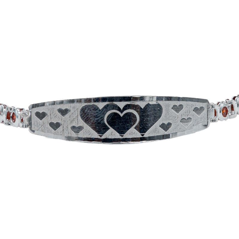 Pulsera Ajustable Zirconias Placa Corazón Amor Plata 925