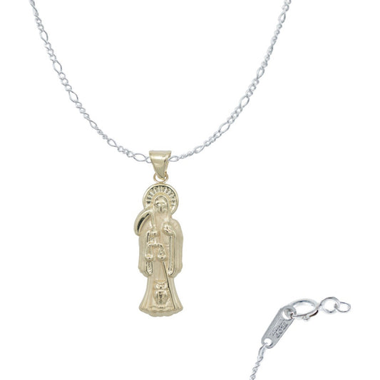 Dije Santa Muerte Grande Lisa Oro 10k + Cadena Plata Regalo Dorado